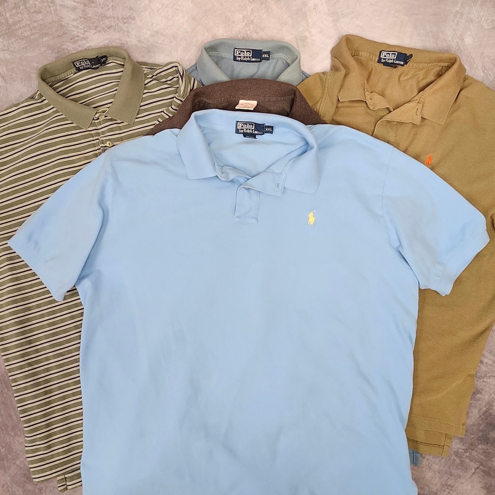 Lot of 5 Polo Ralph Lauren Mens XXL Polo Shirt Brooks Brothers Blue Stripe Khaki